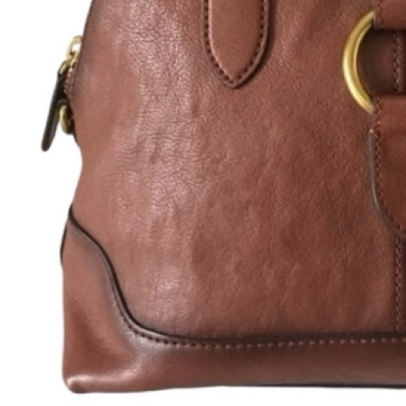 Frye Ring Dome Satchel Convertible Leather Crossbody Top Zipper Cognac Brown - Picture 12 of 13